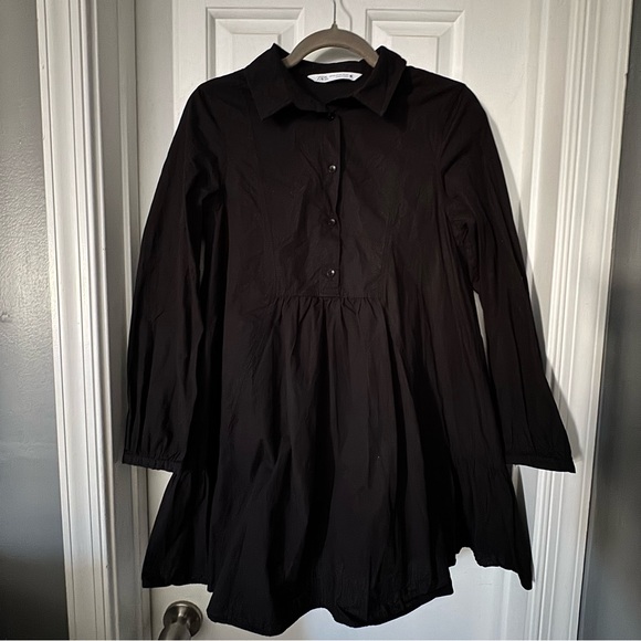 Zara poplin A line mini black Long Sleeve shirt dress XS - Picture 4 of 11